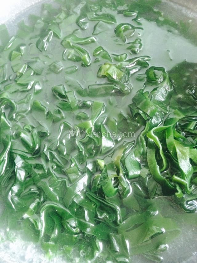 锅里烧开水 放裙带煮十来分钟 然后捞出来 凉水冰着（我感觉裙带好嫩 就没煮很久 也没放不醋煮 ）