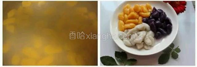 再次沸腾芋圆飘起来2,3分钟就可以捞出。
捞出后放入冷开水或冰水中过一下再捞出，芋圆更Q弹爽滑（此过程也可省略）。