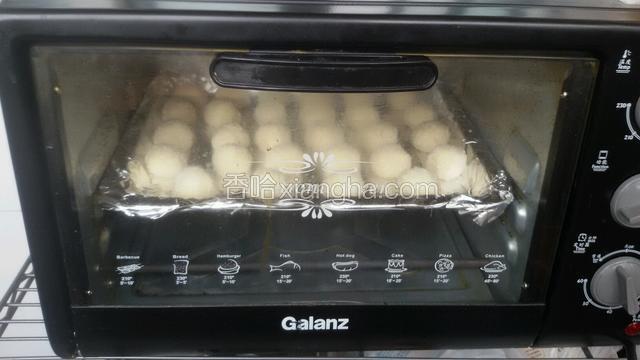 把烤盘送进预热烤箱，低火135度，上下火，烤25分钟即可，无须表面上色