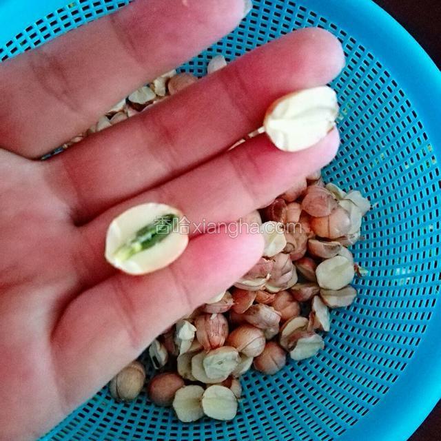新鲜莲子拿刀在尾部划一下。然后用手掰开把莲子心取出来
