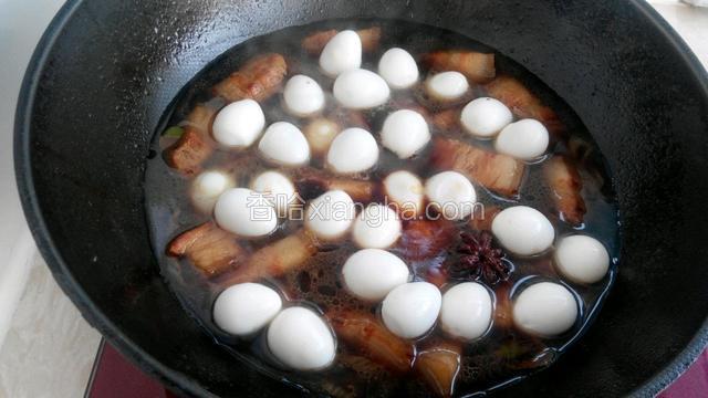开锅后放入煮好的鹌鹑蛋，改中火炖煮。