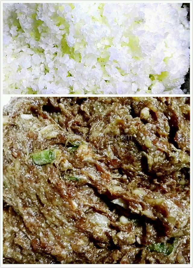 牛肉馅加酱油，盐，姜，蚝油，香油，和好，最后加入去掉水份的葱头粒，拌匀，放冰箱冷冻，我是头天晚上放冰箱转天早晨做的