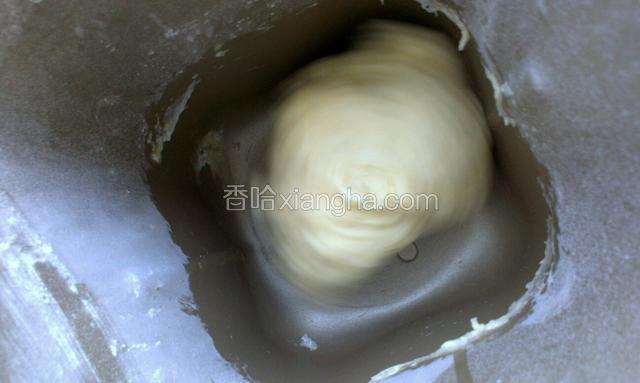 把面粉，一个鸡蛋，水，发酵粉， 20克油都放进面包机，按下发面键，