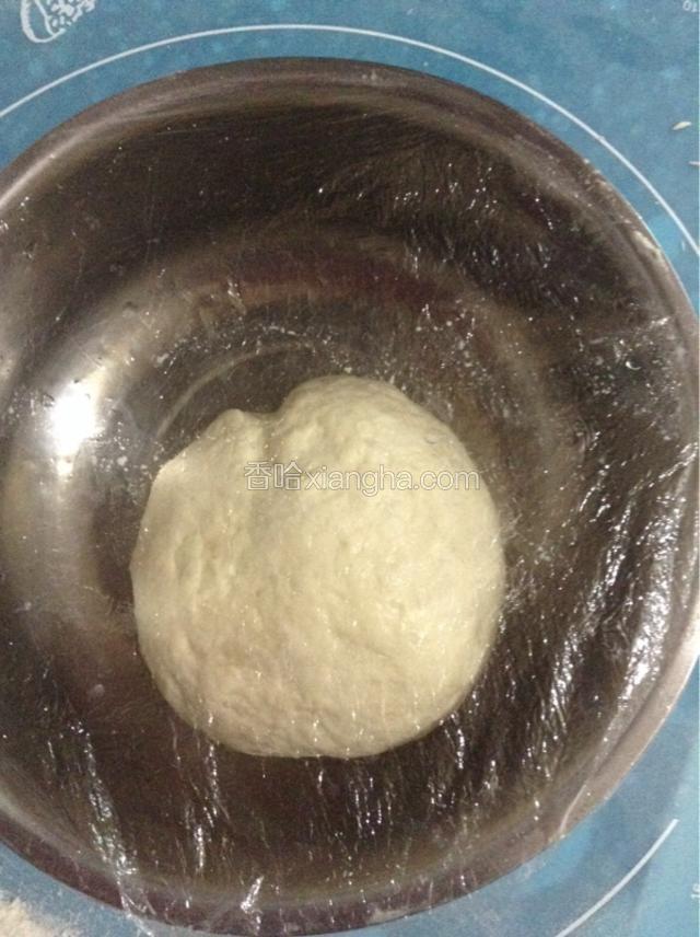 揉匀揉透，放盘中用保鲜膜包住，放蒸锅中，下面放点温水，现在天气冷，这样发酵快一点。