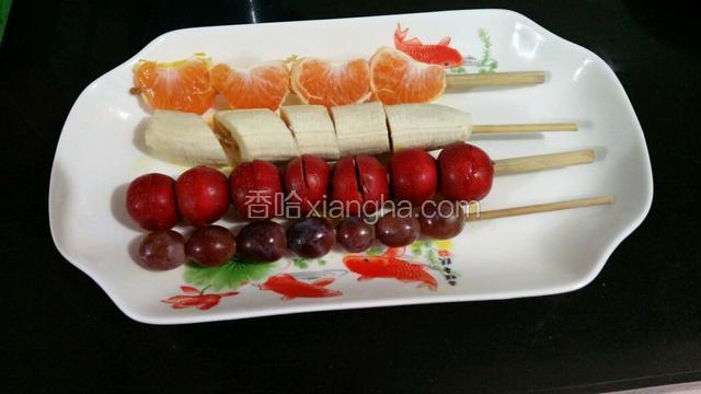 把所有水果串起来，如图