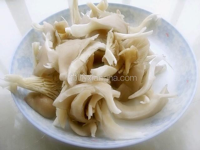平菇洗好，撕开。