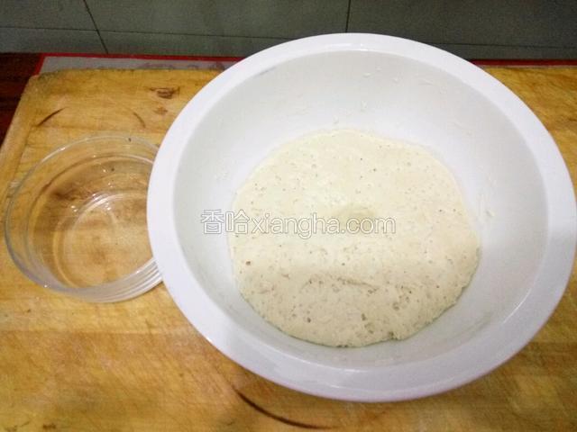 然后向小坑中加满食用碱水