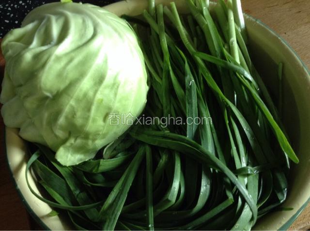 圆白菜和韭菜洗净。