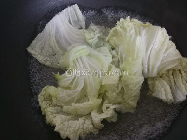 娃娃菜去根留叶，热水中焯一下。