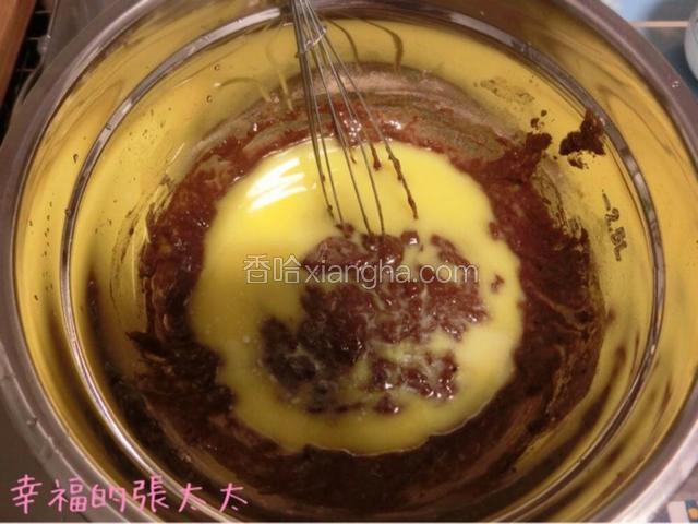 把所有材料一起攪拌。
提示：攪拌前先把無鹽牛油溶解，並最後加入攪拌。