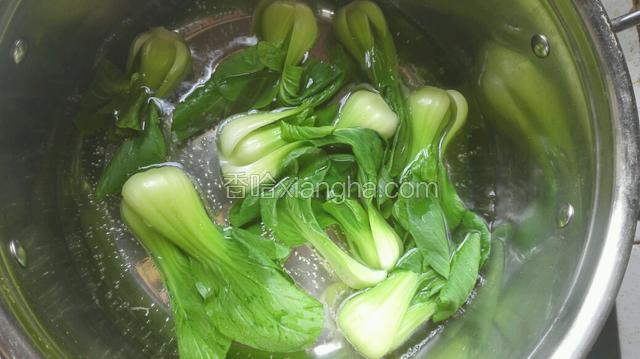 上海青洗净开水烫一下捞出控净水备用
