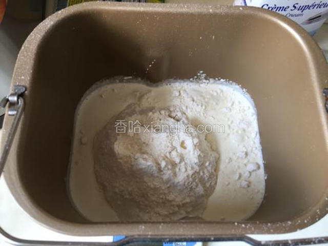把中种材料除黄油和酵母外全部放入面包机。