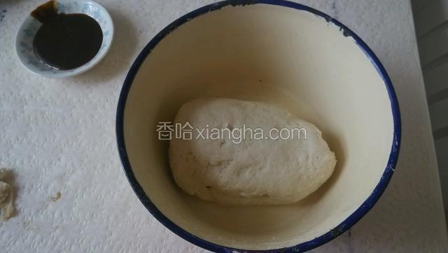 面粉加酵母粉白糖，凉水适量合成面团发酵
