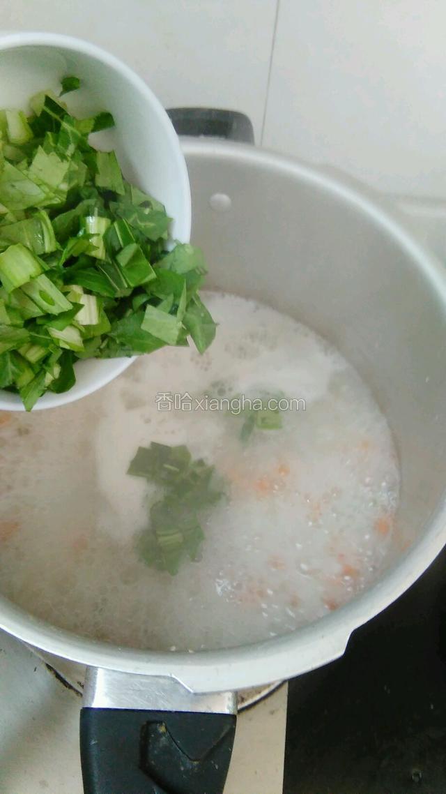 在下入油菜拌匀，放入盐，一分钟后关火。
