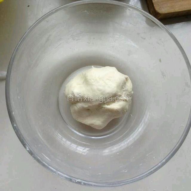 用热水合成面团。醒发十五分钟
