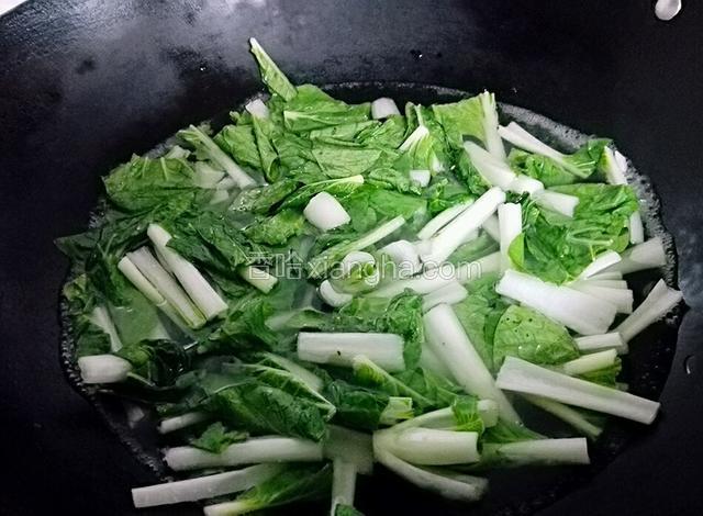 锅中烧沸水把小白菜焯下水