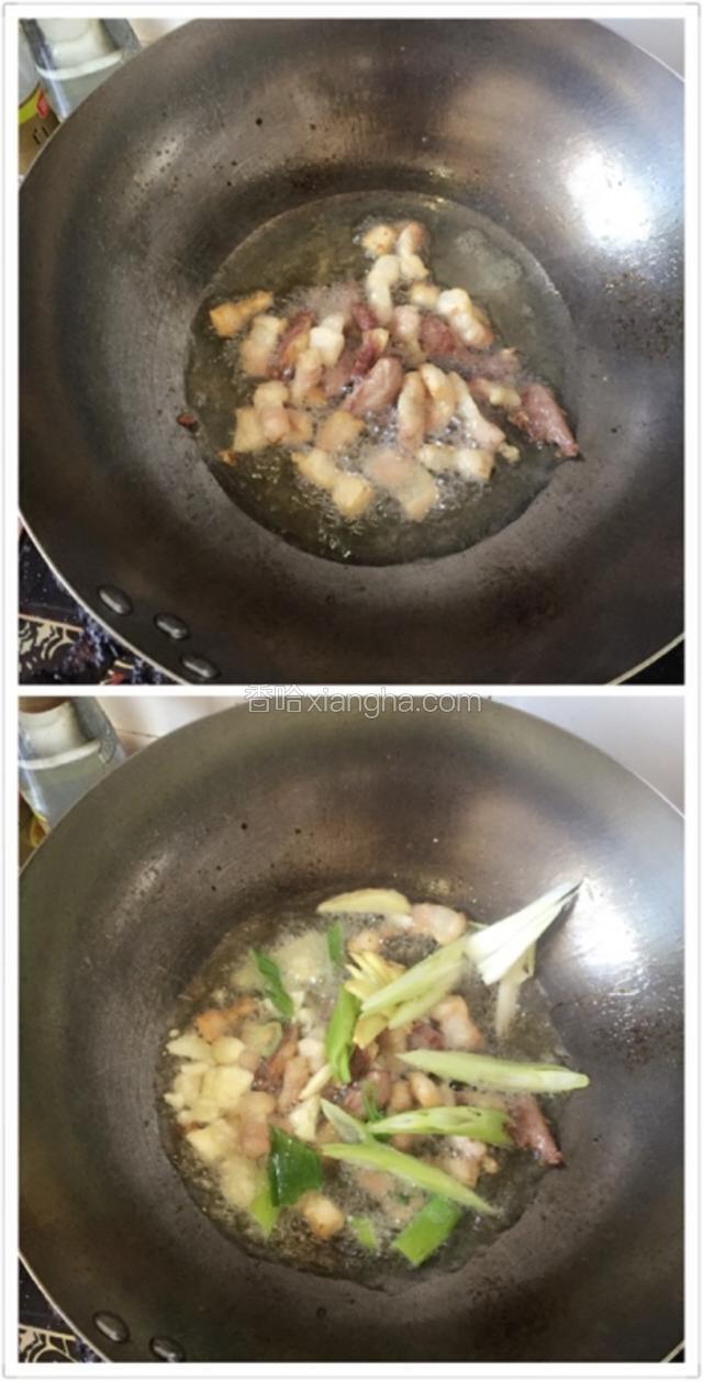 锅中倒入适量的玉米油，油温热放入肉炒至变色！再放入葱姜蒜爆出香味！