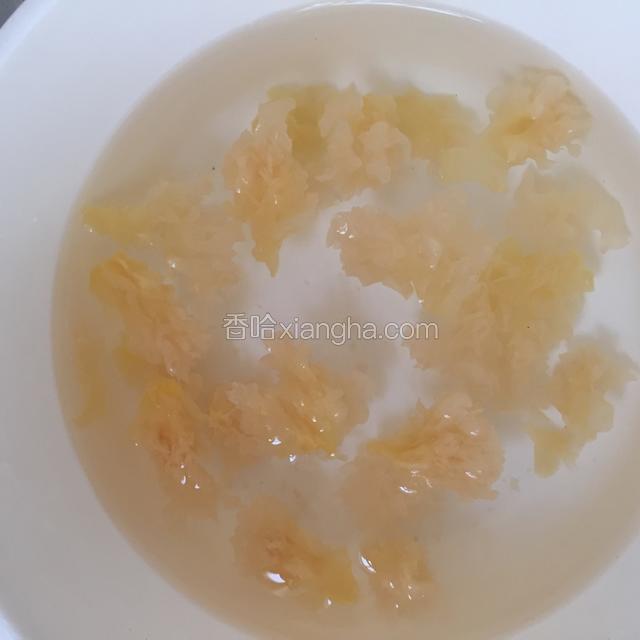 银耳泡发，洗净撕成小朵