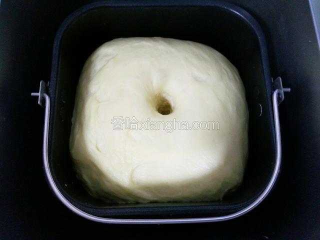 发酵至原来的两倍大，手指沾水探入不回缩即完成发酵。