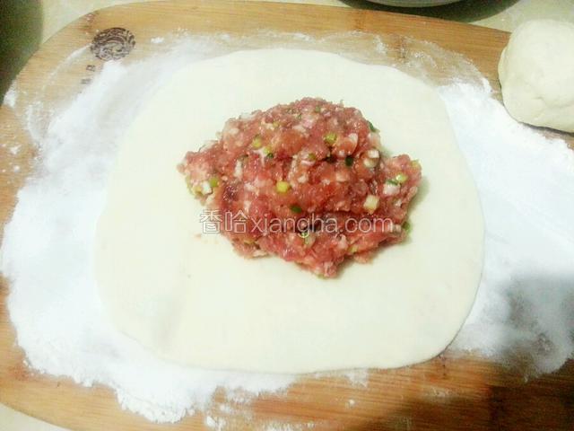 然后将肉馅放在中间