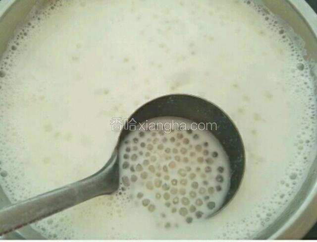把西米倒入牛奶均匀搅拌
