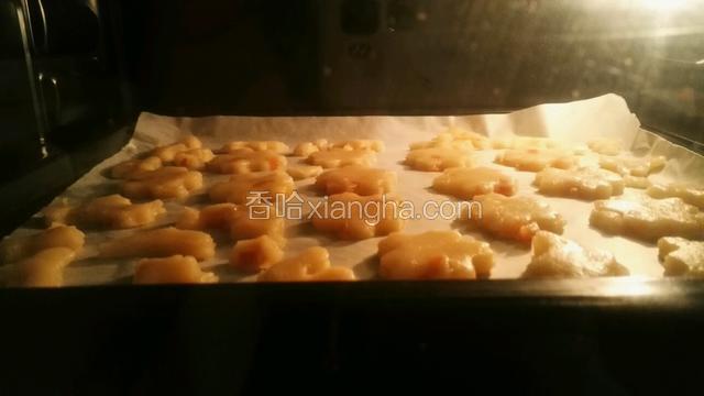 烤箱预热，上火180℃，下火170℃，烤20分钟～
花样款小饼入炉～