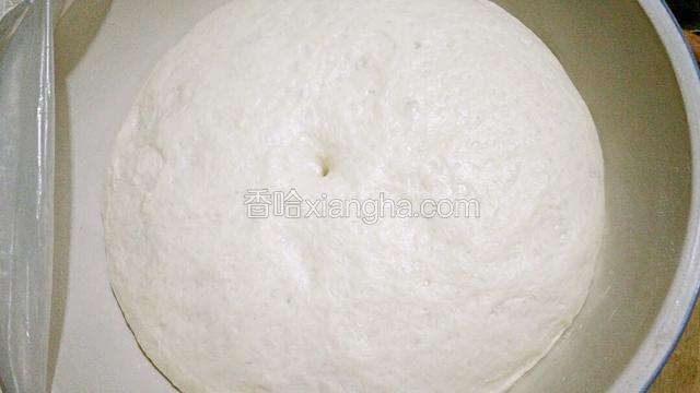 发酵两倍大  用手指沾点面粉 戳个洞  不回缩  不塌陷  就发酵好了
