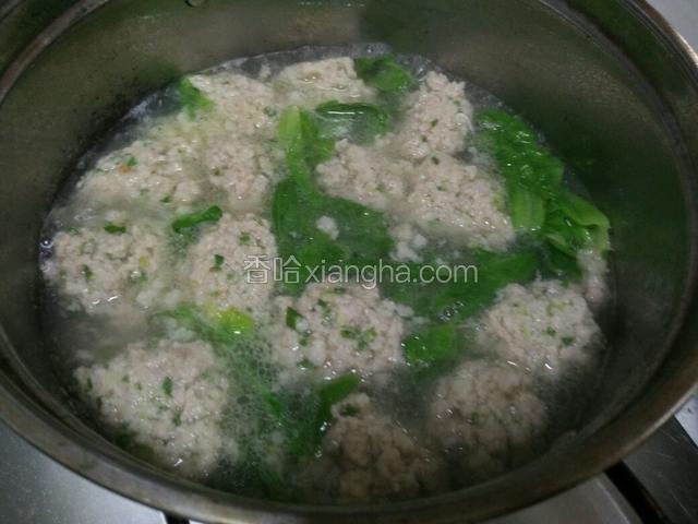 肉丸浮起之后煮几分钟就可以了，最后加青菜烧开出锅