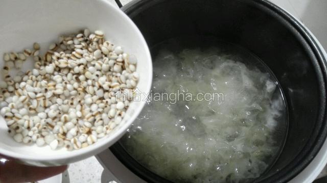 倒入泡好洗净的薏米煮20分钟