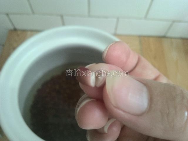 浸泡了一宿的红豆可以用我掰开了。
