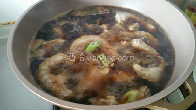 锅中加入适量水烧开，下入鸡脖，加入适量蚝油，生抽，老抽，料酒，花椒粒，大料，香叶，葱姜蒜切片放入锅中大火烧开
