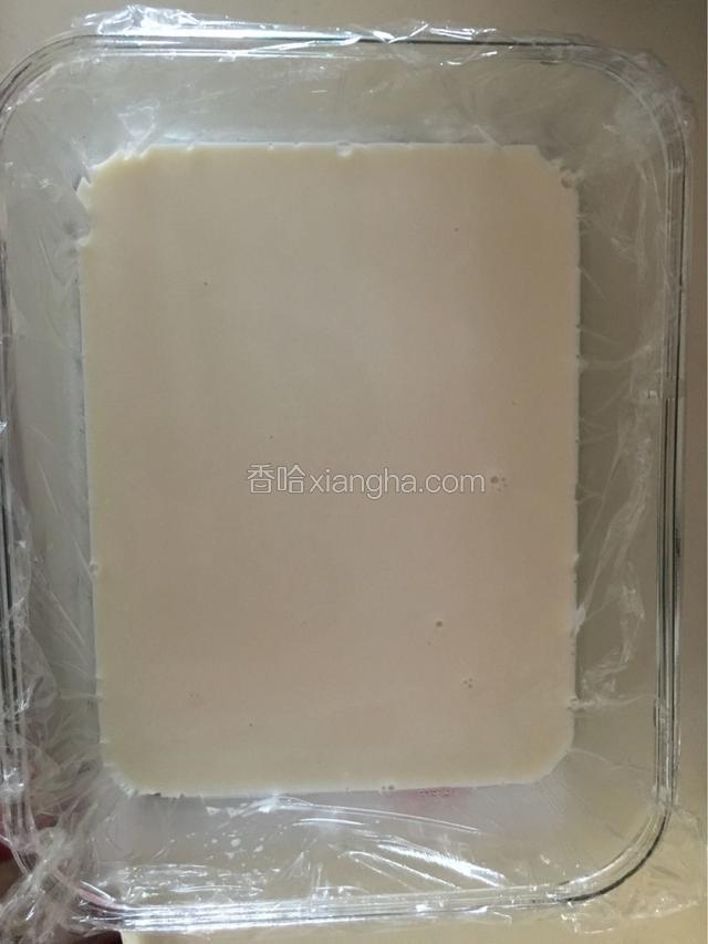 把充分拌匀的椰奶浆放凉后过筛倒进容器内
