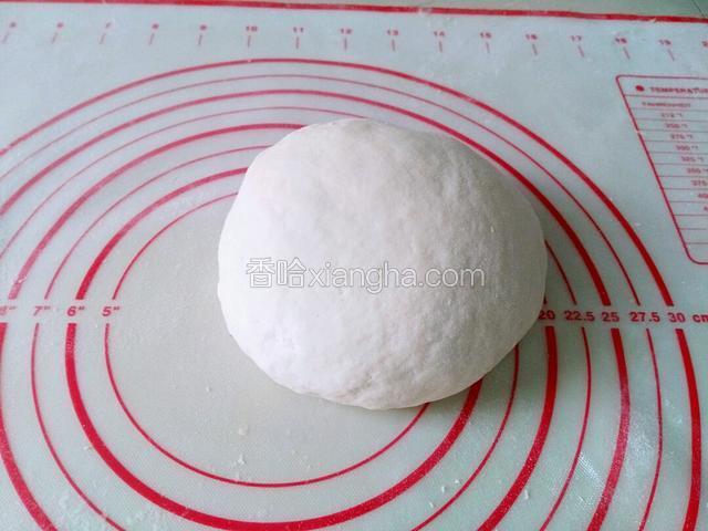 和好的面团，就是面粉加清水和好了的。放垫子上醒几分钟。