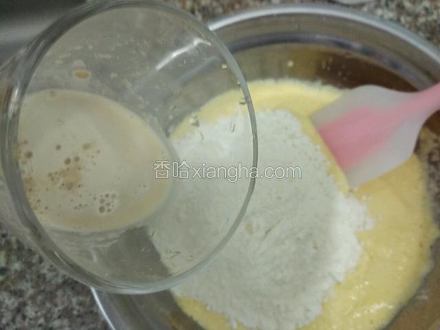 酵母用少量温水化开，再倒入用铲子拌均匀；