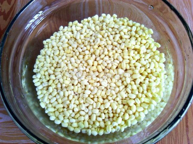 绿豆浸泡4个小时以上，天气热，中途换几次水。