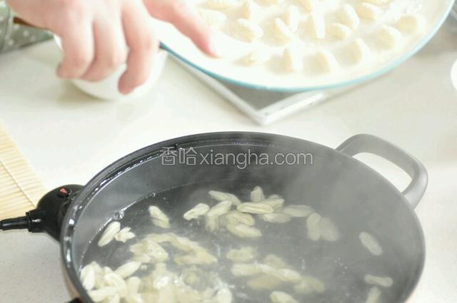 锅中加水煮沸，放入贝壳粉，2分钟后捞出，过冷水盛出