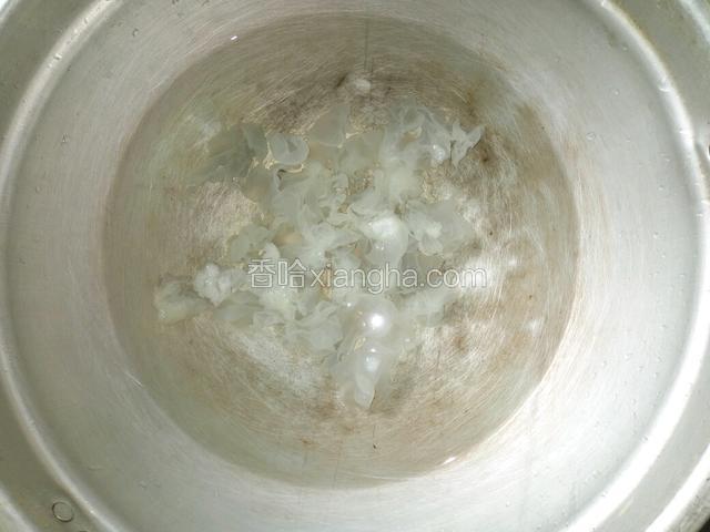 锅中放适量清水，先放入银耳煮一个小时