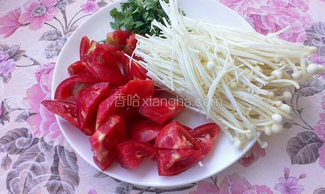 西红柿切小块，香菜切末