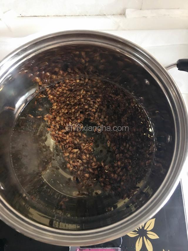把清水放锅里煮开放入大麦（大麦是炒熟过的）