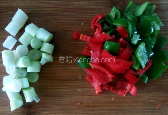 红绿辣椒，葱切丁
