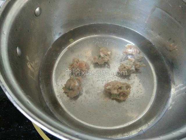 锅中烧开水转小火，用筷子团成肉丸，放水里煮