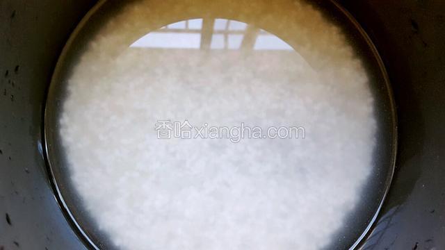 两种米洗干净在锅中泡一个小时然后按下开关开始煮米饭！