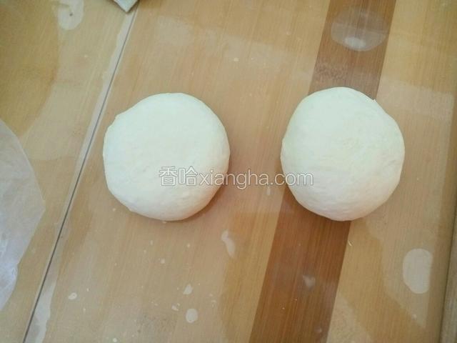 分成两份排气 滚圆  松弛十分钟