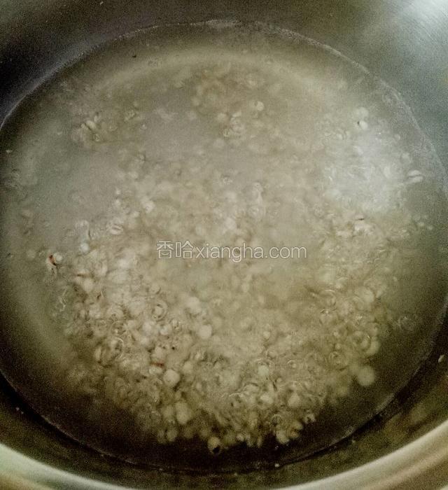 把水烧开后，倒进薏米煮30分钟。