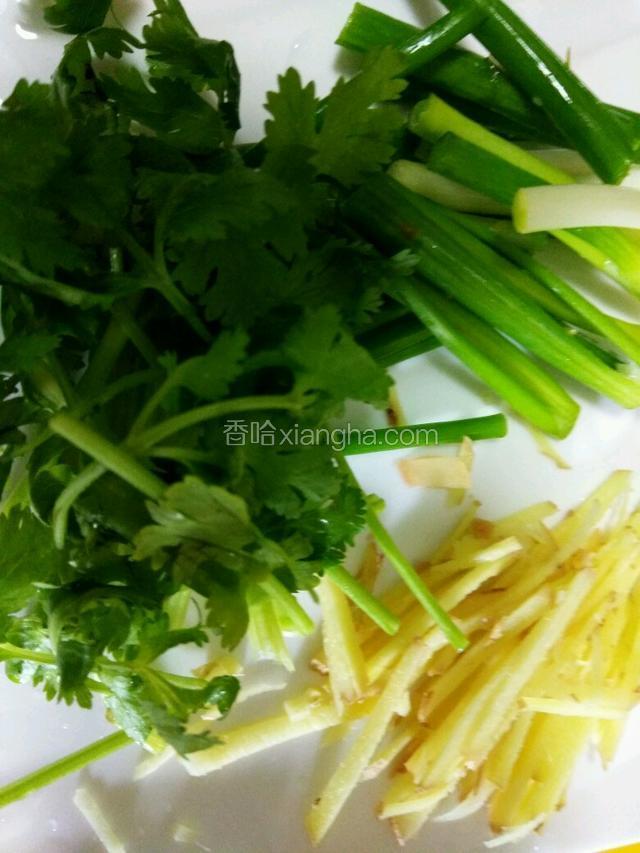 香菜，葱段，姜丝备料