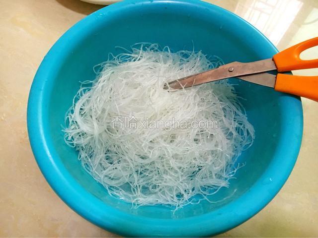 粉丝用冷水泡至发白变软，再剪成小段备用。