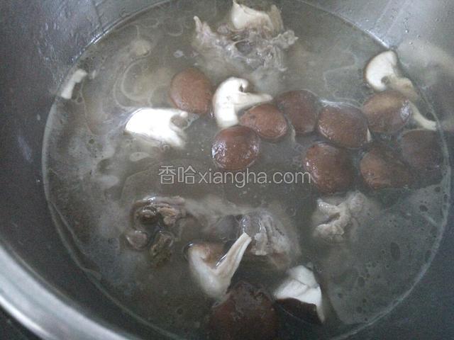 等汤煲好散气打开盖子放入香菇，加入适量的盐再煮15～20分钟(盖子可以不盖)