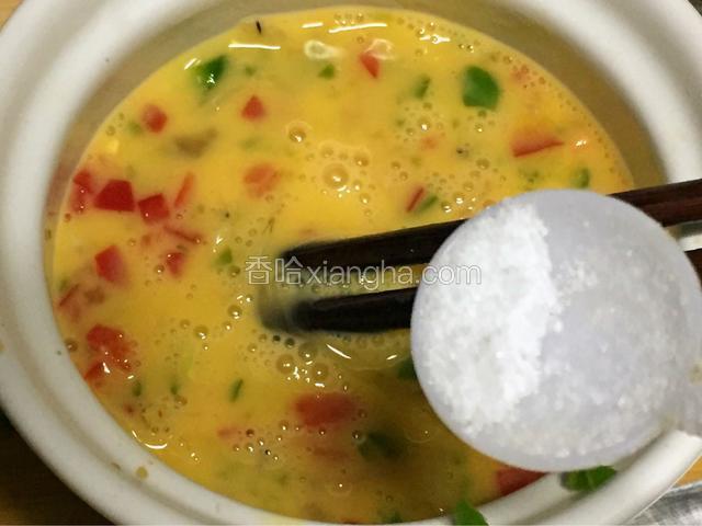 加入少许盐（鸡蛋液不是很吃盐，尽量少放）