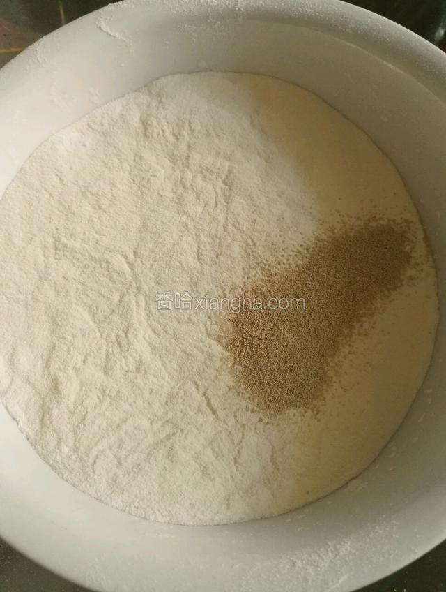 面粉和酵母放入容器