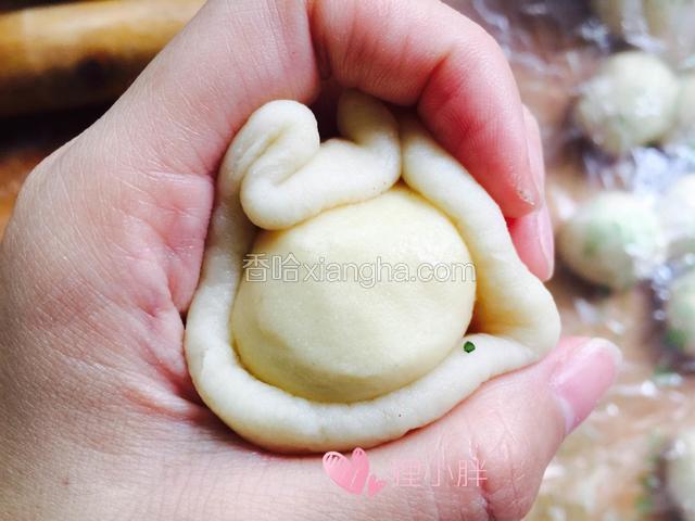 和包莲蓉馅一样，向上收口包起